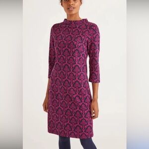 Boden Vibrant Pink and Dark Blue Patterned Dress